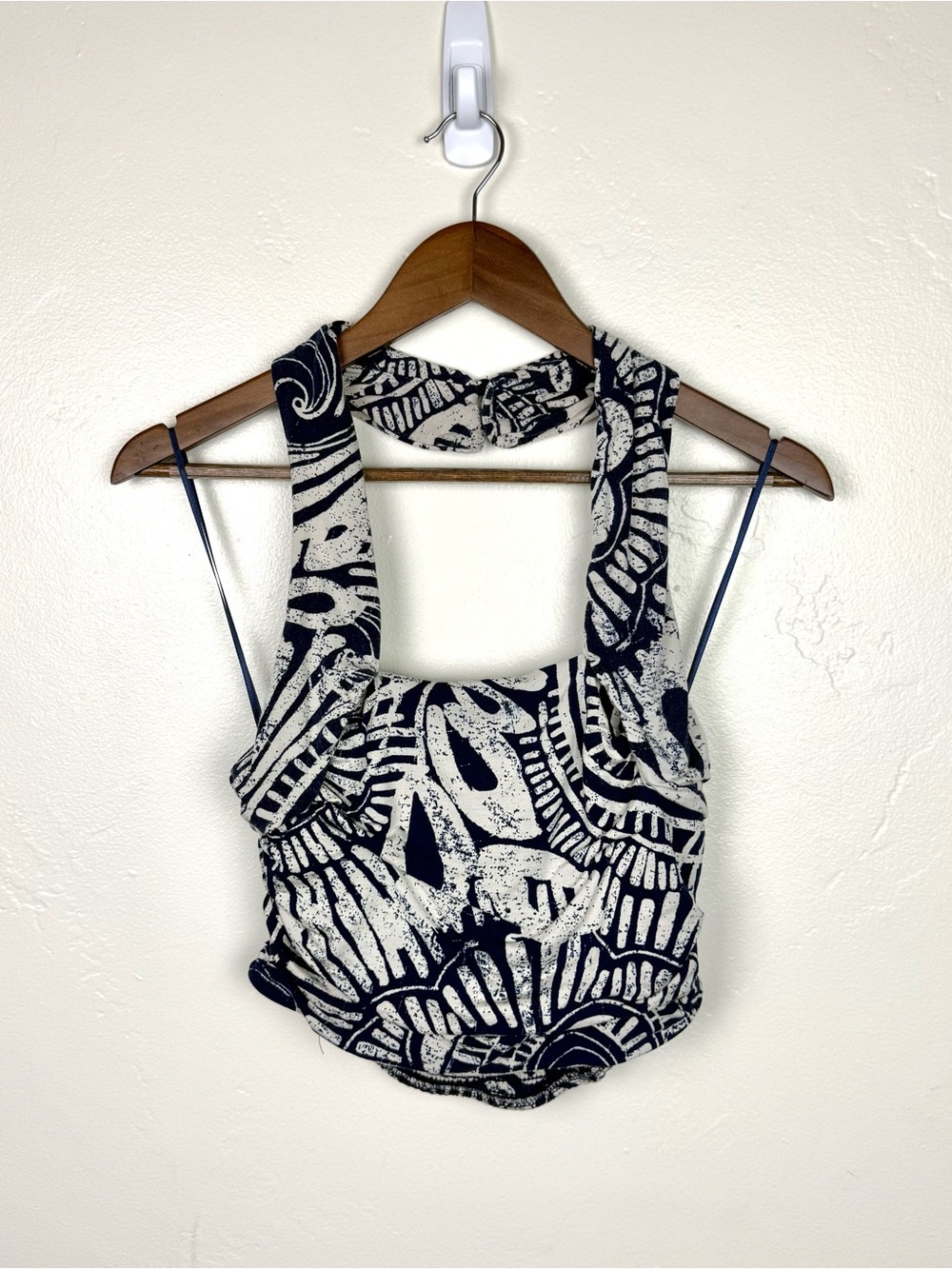 Anthropologie Blue White Abstract Print Halter Tank Top Small